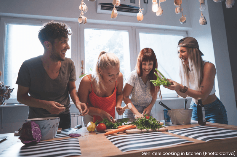 Gen Z cooking in kitchen