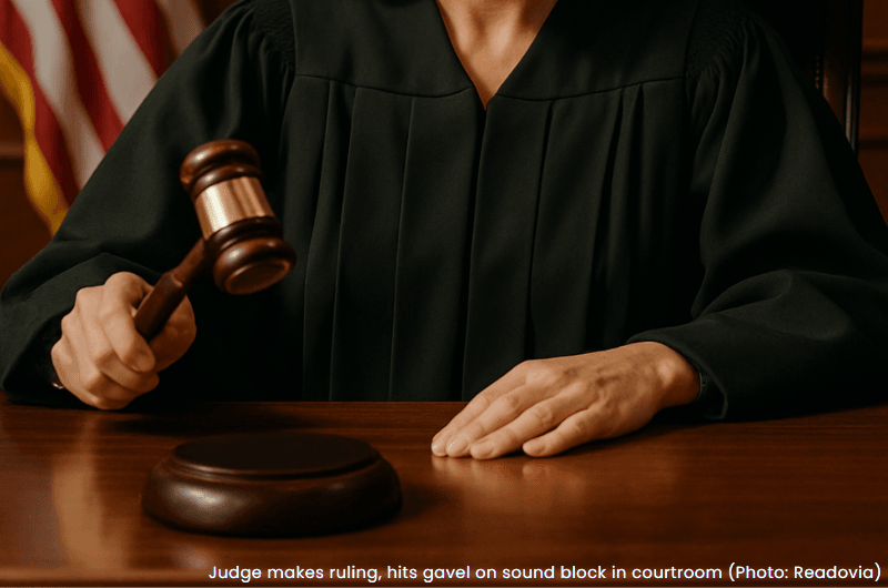 Judge makes ruling, hits gavel against sound block in courtroom