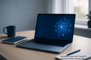 Laptop on desk with ChatGPT concept
