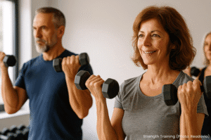 Couple strength training at gym