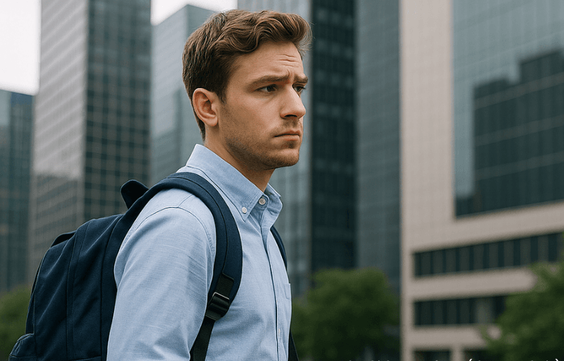 A younger worker walks to the job with a backpack as concerns about the future of Social Security underscore the growing importance of long-term retirement planning and personal savings.