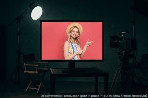 AI commercial with production gear but no crew