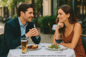 Couple dating - outdoor cafe