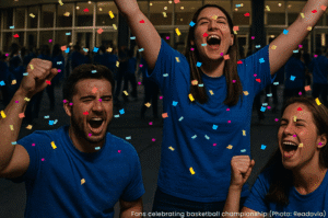 Fans celebrating Oklahoma City Thunder NBA basketball championship