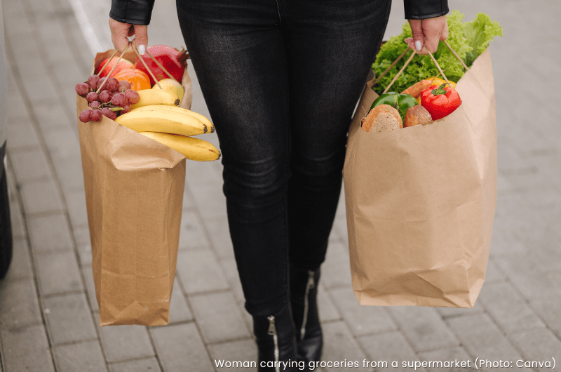 Woman carrying groceries from supermarket