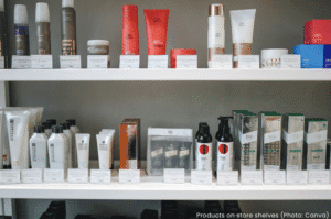 Products on store shelves