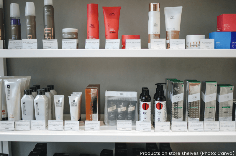 Products on store shelves