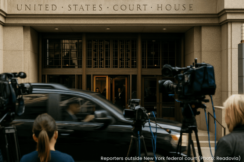 Reporters outside New York federal court - location of P. Diddy trial