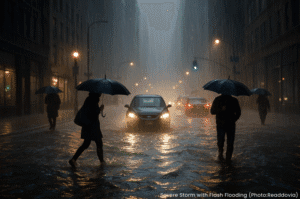 Severe storm with flash flooding