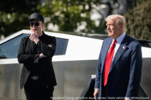 Trump and Elon Musk review Tesla vehicle at White House
