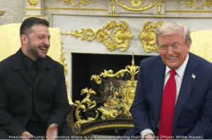 Presidents Trump & Zelenskyy share a light moment during meeting