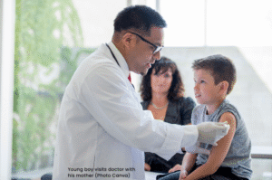 Young boy visits doctor with his mother