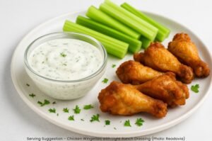 Chicken wingettes with light ranch dressing - serving suggestion