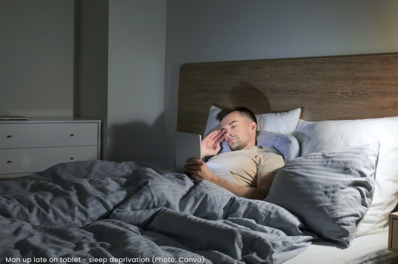 Man up late on tablet - sleep deprivation