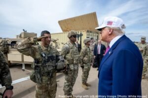 President Trump with U.S. military troops