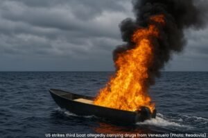 US strikes third Venezuelan boat allegedly carrying drugs in the Caribbean.