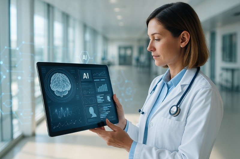 Doctor using AI in healthcare