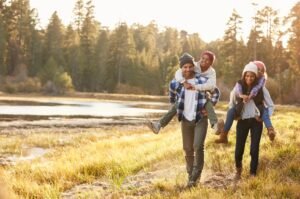 Family hiking in autumn