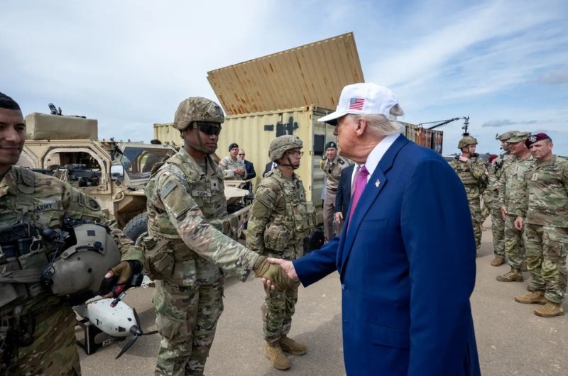President Trump with military troops