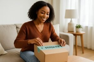 Woman opening a Stitch Fix package