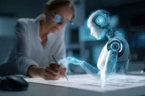 Woman working with AI assistance