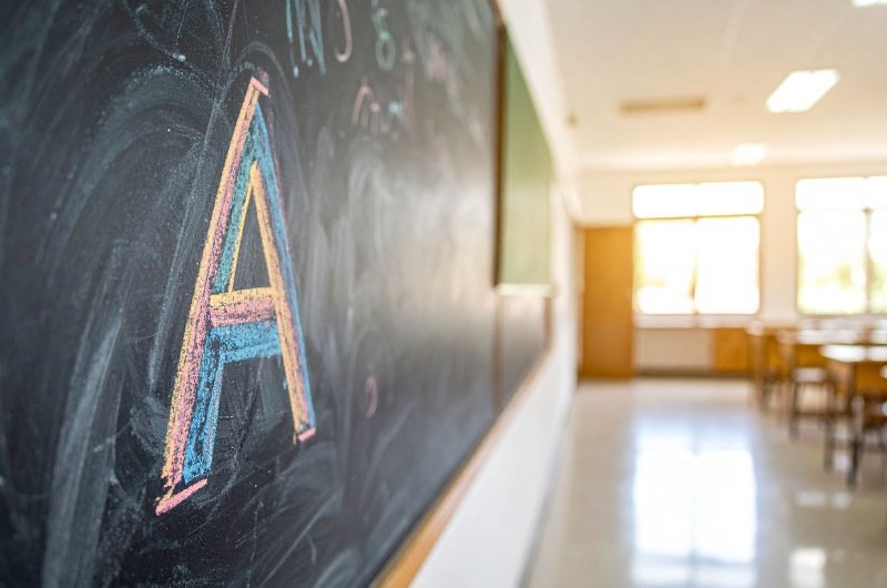 An empty elementary school classroom.