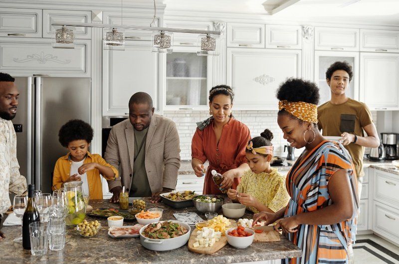 Family preparing a holiday meal together