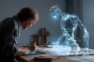 Human and AI interaction in a professional environment as agent-based models enter real workflows.