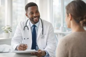 A physician and patient engage in a thoughtful conversation, reflecting a growing shift toward more informed and collaborative health care.