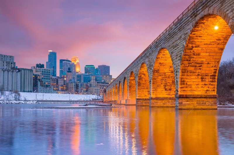 Minneapolis downtown skyline at dusk - Minnesota, USA