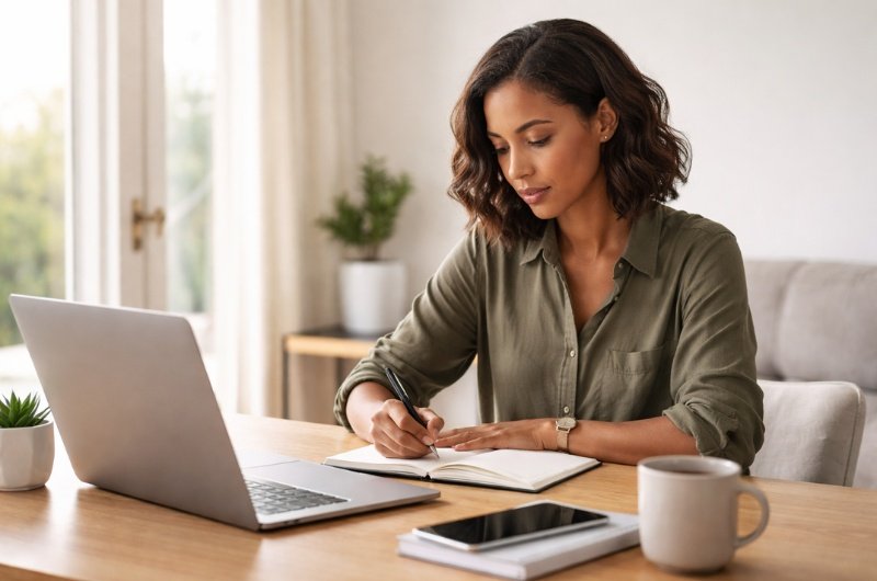 A woman taking a deliberate approach to her work.