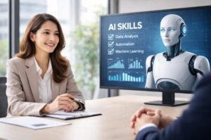 Job interview with AI skills focus.