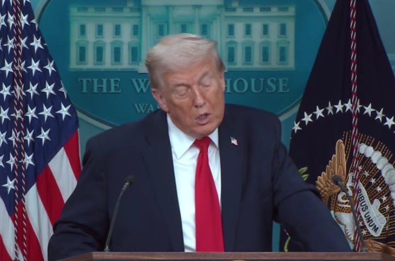 President Trump reviews his administration's 2025 achievements during a press briefing.