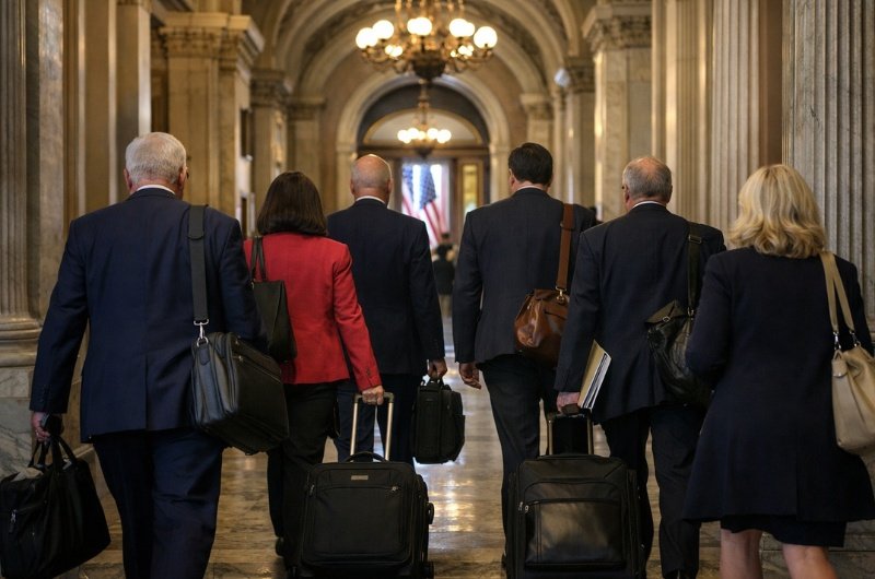 Members of Congress exit the Capitol as DHS funding expires, setting the stage for a potential weekend shutdown.