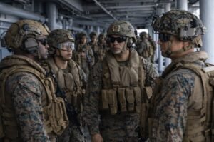 U.S. Marines deploy from the USS Tripoli as part of a growing American military buildup in the Middle East amid rising tensions with Iran.