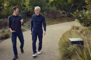 John Ternus and Tim Cook at Apple Park.