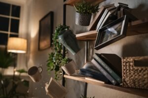 Items fall from a shelf inside a home as shaking from a magnitude 4.6 earthquake is felt across central California.