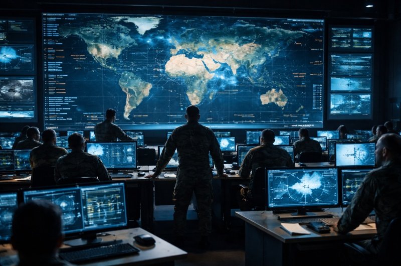 A U.S. command center tracks global developments as a last-minute ceasefire eases escalating tensions between the United States and Iran.