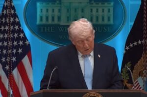 President Donald Trump holds a White House press conference, providing updates on the escalating U.S.–Iran conflict as tensions rise and global attention intensifies.