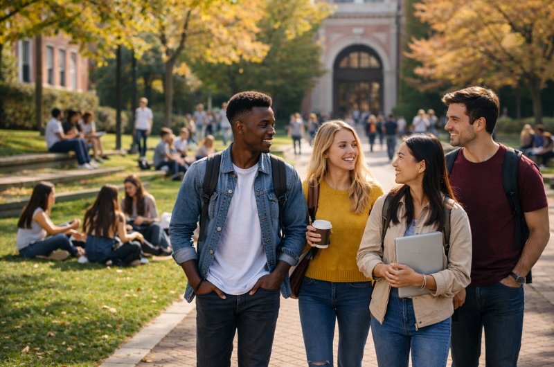 Students walk across a university campus as new federal student loan changes set for 2026 could reshape borrowing and repayment.