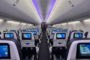 United Airlines economy cabin on a Boeing 737 Max.