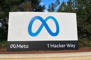 The Meta headquarters sign is seen outside the company's California campus.