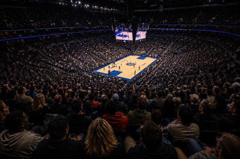 Thousands of fans gather inside a packed arena as the NBA playoffs continue to draw massive audiences, highlighting the enduring appeal of live sports in an age of endless entertainment choices.
