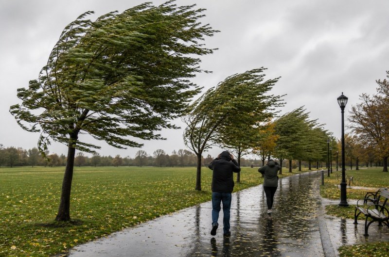 Strong winds bend trees in a public park as forecasters warn that El Niño could increase the risk of extreme weather in parts of the world later this year.