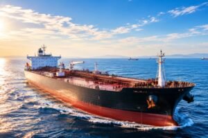 A crude oil tanker sails through open waters as investors monitor the impact of renewed Middle East tensions on global energy supplies and oil markets.