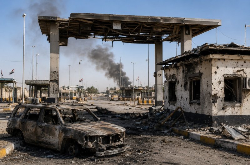 The aftermath of an attack on a border crossing amid the latest escalation in the U.S.-Iran conflict.