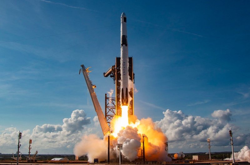 A SpaceX Falcon 9 rocket lifts off during a mission. The company's scheduled addition to the Nasdaq-100 marks another milestone following its historic public debut.