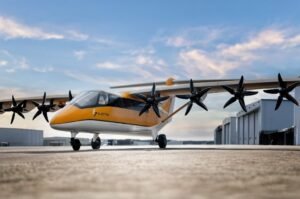 Electra’s EL9 hybrid-electric aircraft is designed to carry nine passengers and take off and land in about 150 feet, potentially opening smaller airports to new regional passenger routes.