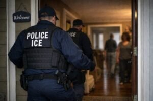 ICE agents conduct an immigration enforcement operation. Federal authorities say 1,328 people were arrested during a two-week operation across Maryland and Virginia.