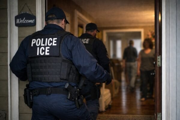 ICE agents conduct an immigration enforcement operation. Federal authorities say 1,328 people were arrested during a two-week operation across Maryland and Virginia.